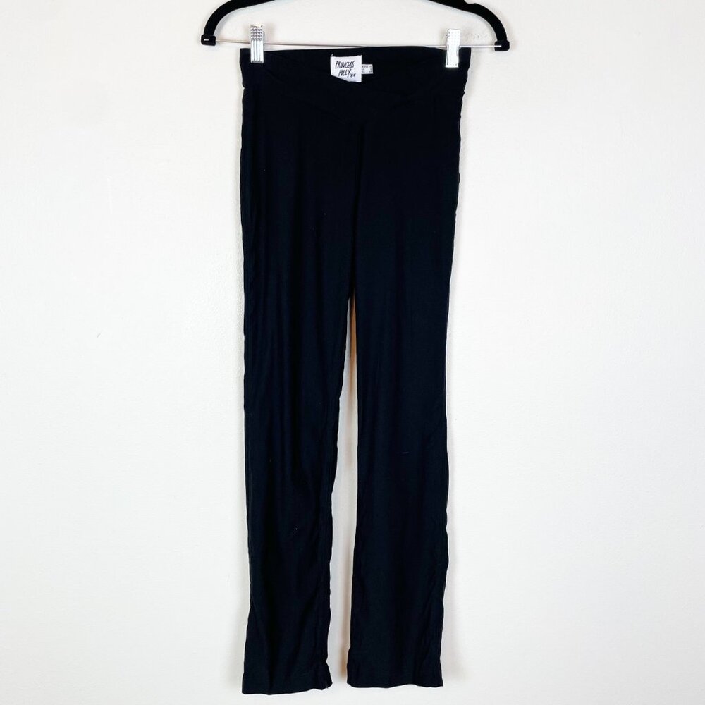 Princess Polly Women's 6 Black Mid Rise Cross Waist Straight Leg Yoga Pants